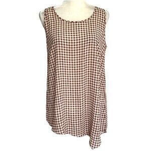 Logo by Lori Goldstein Brown Beige Gingham Checked Sleeveless Tunic Top M
